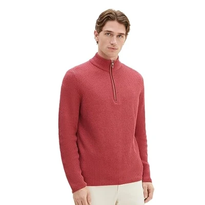 Abbildung von TOM Tailor Pullover &amp; Strickjacken Strickpullover MIT Troyer Kragen Strickpullover, Herren, Größe: Large, Burned bordeaux red melange