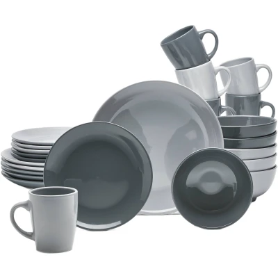 Abbildung von van Well Kombiservice &quot;Geschirr Set Lund, 24 teilig&quot;, (Set, tlg.), rund, hellgrau/dunkelgrau, spülmaschinen und mikrowellengeeignet