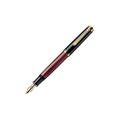 Abbildung von Pelikan Füllhalter Souverän 600, Schwarz Rot, Feder M (mittel), hochwertiger Kolbenfüller im Geschenk Etui, 928697