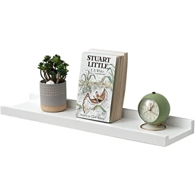 Abbildung von Gieanoo Wandregal Weiß, 40CM Bilderleiste Weiss massives Eichenholz Regal weiß Schweberegal für Fotorahmen und Dekos Schlafzimmer, Küche, Arbeitszimmer