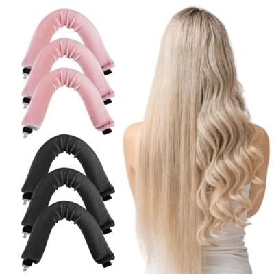 Abbildung von Locken Ohne Hitze, 6 Stück Heatless Curls Band Lockenwickler über Nacht, Hitzefreier Curler Flexibler Lockenstab für Große bei Langem und Mittellangem Haar