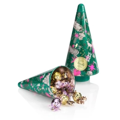 Abbildung von Venchi Weihnachtskollektion Weihnachtsbaum Geschenkdose mit verschiedenen Perlen Pralinen, 112 g Geschenkidee Glutenfrei