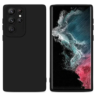 Abbildung von Cadorabo Hülle kompatibel mit Samsung Galaxy S22 Ultra Schutzhülle TPU Silikon Case Liquid Design Kameraschutz Slim Kratzfest Gummi Rundumschutz für in Schwarz