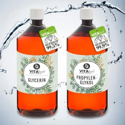 Abbildung von Glycerin + Propylenglykol Set 1L+1L 99,9% hochrein ideal für DIY, kosmetische Behandlungen Lebensmittelqualität, vegan VitaFeel