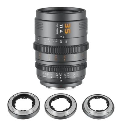 Abbildung von SIRUI VP 1 Vision Prime T1.4 Vollformat Cine Objektivset, 35mm Kinoobjektiv mit manuellem Fokus und vorinstalliertem E Mount, austauschbare RF/Z/L Mounts (Metallgrau)