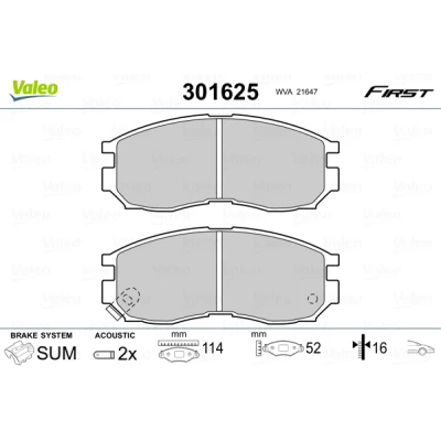 Abbildung von VALEO 301625 Bremsbelagsatz FIRST Vorderachse inkl. Verschleißwarnkontakt ohne Anti Quietsch Blech MITSUBISHI: Galant 6, 6 Kombi, ECLIPSE 2