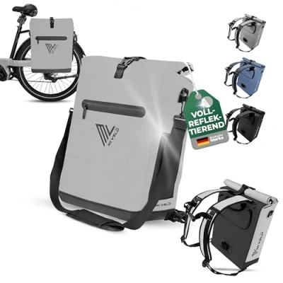 Abbildung von MIVELO Fahrradtasche für Gepäckträger 3in1 Gepäckträgertasche Rucksack Umhängetasche 100% wasserdicht und PVC frei Tasche Fahrrad mit herausnehmbarer Laptoptasche (Vollreflektierend)