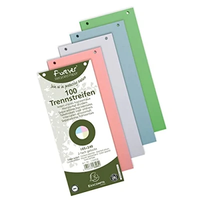 Abbildung von Exacompta 13495B 100er Pack Karton Trennstreifen. 10,5 x 24 cm farbig sortiert. Für eine übersichtliche Anblage Ihrer Dokumente. Trennlaschen Trennblätter Ordner Register Blauer Engel