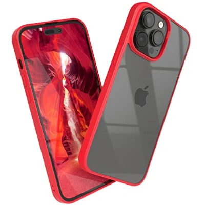 Abbildung von EAZY CASE Clear Hybrid Bumper Hülle kompatibel mit iPhone 14 Pro Max, Handyhülle Ultra Aufprallschutz, Stoßfest und Kratzfest, dünne Schutzhülle Kameraschutz, Cover Handy Case, Rot