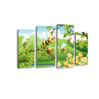 Abbildung von wandmotiv24 Leinwandbild Honigbienen LW405 Wandbild, Bild auf Leinwand, 4 Teile, 180x100cm, Kunstdruck Canvas, XXL Bilder, Keilrahmenbild, fertig aufgespannt, Bild, Holzrahmen, Garten, Honig, Kinder,