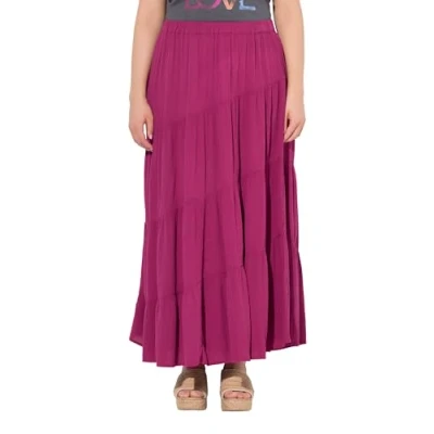 Abbildung von Ulla Popken Tiered Flounce Panel Elastic Waist Faltenrock, Damen, Größe: 42/44, Magnolia red