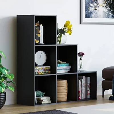 Abbildung von Vida Designs Durham Treppenregal Bücherregal Regale Aufbewahrung Organizer Wohnzimmer Möbel (6 Würfel, Schwarz)