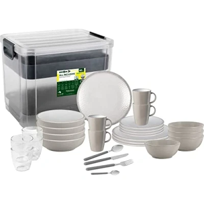 Abbildung von Brunner 0830150N.C8X Set aus Teller, Becher, Schüsseln, bruchsichere Tassen Melamin Stonetouch, 40 Stück, All Inclusive VIP Amadé, Antislip, für den Innen und Außenbereich