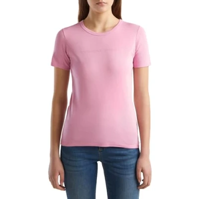 Abbildung von United Colors of Benetton WITH Glitter Print LOGO Tshirt print, Damen, Größe: Small, Pink