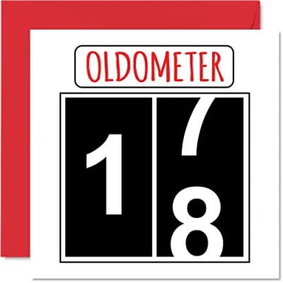 Abbildung von Stuff4 Lustige Karten zum 18. Geburtstag für Männer und Frauen Oldometer Glückwunschkarte Sohn, Tochter, Bruder, Schwester, Enkel, Enkelin, 145mm Grußkarten