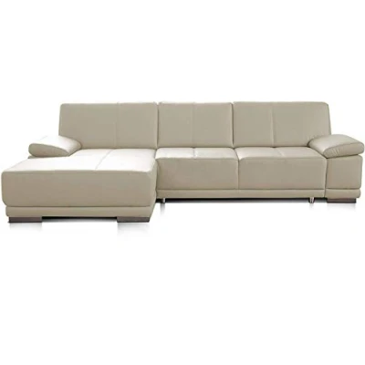 Abbildung von CAVADORE Bettsofa Corianne in Echtleder / Ecksofa inkl. Schlaffunktion und verstellbaren Armlehnen 282 x 80 162 Echtes Leder, weiß