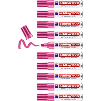Abbildung von edding 500 Permanentmarker pink 10 Stifte Keil Spitze 2 7 mm wasserfest, schnell trocknend wischfest für Karton, Kunststoff, Holz, Metall, Glas