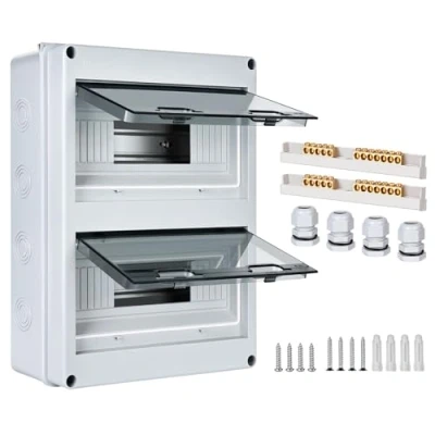 Abbildung von Sicherungskasten Aufputz, Verteilerkasten IP65 mit 2 Reihig 24 Module, Messingklemmen, Verteiler Kleinverteiler Aufputz Unterverteilung für Feuchtraum, Gärten, Außenbereich, Villen, Ladesäulen