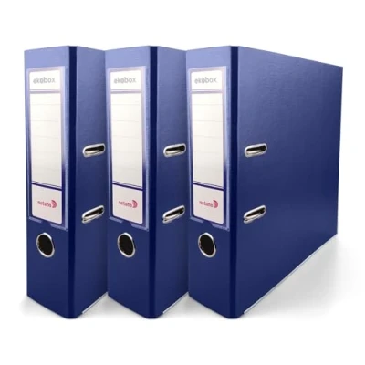 Abbildung von Netuno 3x Akten Ordner Dunkelblau DIN a4 Ekobox 2 Ring Mechanik Ringorder 8cm Kunststoff breit Büroordner Plastikordner Briefordner Ringmappe breiter Aktenordner PP farbig