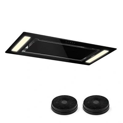 Abbildung von Klarstein Remy Dunstabzugshaube Abzugshaube mit Abluft /Umluftbetrieb, Umluft 620 m3/h Abluftleistung, schwarzes Satin Glas, 230W, 90cm, 2 x Aktivkohlefilter, Mettalic Schwarz