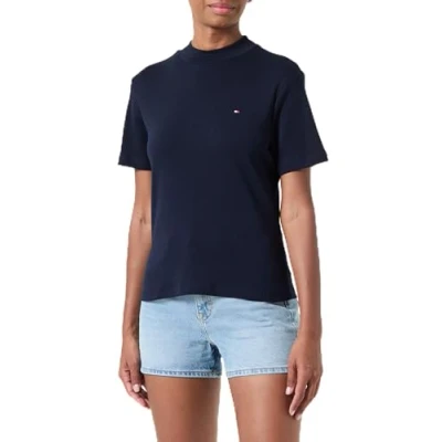 Abbildung von Tommy Hilfiger SLIM CODY CROP MOCK Tshirt basic, Damen, Größe: Medium, Desert sky