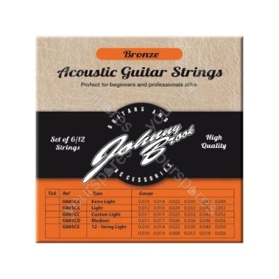 Abbildung von 12 hochwertige JOHNNY BROOK Set Bronze Acoustic Gitarrensaiten für saitige Gitarren (Stärke Light)