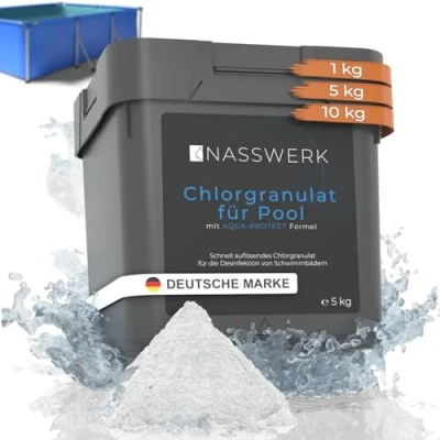 Abbildung von NASSWERK® Chlorgranulat für Pool 5kg Hocheffektives Schnellchlorgranulat &amp; Whirlpool Chlor Granulat zur Schockchlorung Stoßchlorung 5 kg Poolpflege Desinfektion