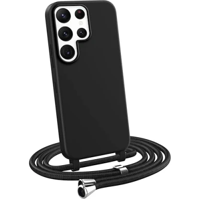 Abbildung von MyGadget Handykette für Samsung Galaxy S22 Ultra [ Hülle mit verstellbaren Band ] TPU Handyhülle Handyband zum Umhängen Kordel Schnur Case Schutzhülle Schwarz