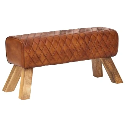 Abbildung von FINEBUY Sitzbank FB54089 (Echtleder / Massivholz 89x46x35 cm, Turnbock), Modern, Flurbank Lederbank Braun