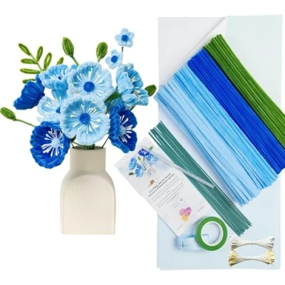 Abbildung von YYUENGTAK corn poppy Pfeifenreiniger Blumen Set, 200 Stück Pfeifenputzer zum Basteln,3 verschiedene blau, Basteln, mit Anweisungen,Blumen Staubblatt,Blumendraht,Geschenkpapier