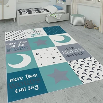 Abbildung von Paco Home Kinderteppich, Kinderzimmer Teppich m. Stern, Mond u. Karo Motiven, Grösse:80x150 cm, Farbe:Pink