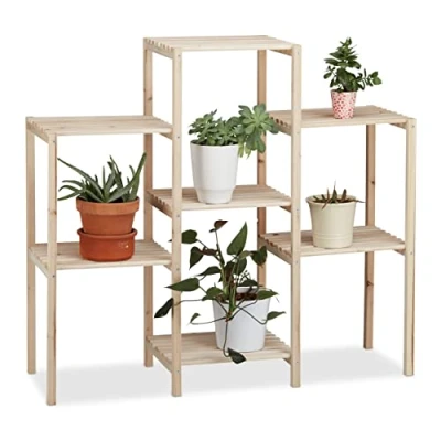 Abbildung von Relaxdays Pflanzenregal Holz, für Innen, stabil, rustikal, rostfrei, massiv, Blumenregal, HxBxT: 86 x 95 29 cm, natur