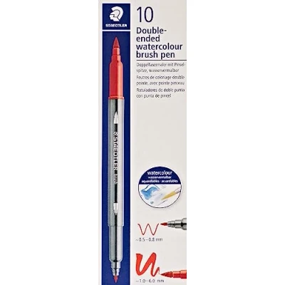 Abbildung von STAEDTLER aquarell Doppelfasermaler Design Journey, sienna gebrannt, feine Spitze und flexible Pinselspitze, wasservermalbar, 10 gebrannte Filzstifte, 3001 73
