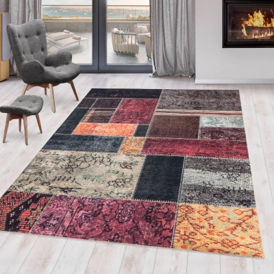 Abbildung von Ayyildiz Teppiche Teppich &quot;FIESTA 4302&quot;, rechteckig, pflegeleichter Kurflorteppich, moderne Patchwork, Optik