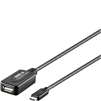 Abbildung von Renkforce USB Kabel 2.0 C® Stecker, A Buchse 10.00 m Schwarz Aktiv mit Signalverstärkung, vergoldete Steckk