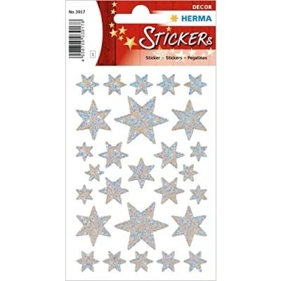 Abbildung von 10 x HERMA Schmucketikett Sterne Papier beglimmert VE=1 Blatt