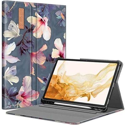 Abbildung von Fintie Hülle für Samsung Galaxy Tab S8 Plus 2022/S7 FE 2021/S7 2020 12.4 Zoll, Multi Winkel Betrachtung Folio Schutzhülle mit S Pen Halter Dokumentschlitze Auto Schlaf/Wach, Hibiskus