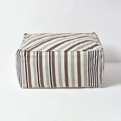 Abbildung von Homescapes Moderner Sitzwürfel Pouf Sitzkissen Selam grau weiß gestreift skandinavisches Design 60 x cm
