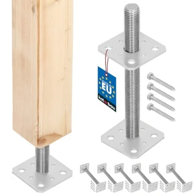 Abbildung von KOTARBAU® 6er Set Pfostenträger 80 mm x 250 Gewinde M24 Verzinkt Stützenfuß Höhenverstellbar Bodenfuß Betonfuß Zum Aufschrauben Regulierbar