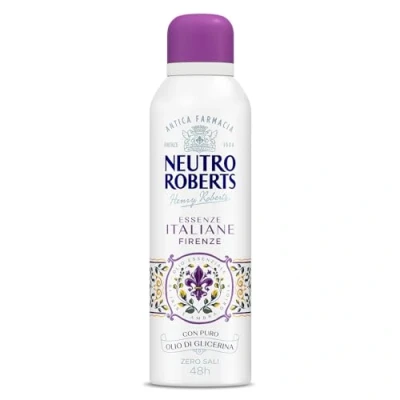 Abbildung von Neutro Roberts, Firenze Deodorant Spray ohne Aluminiumsalze, keine Flecken, mit ätherischem Öl aus Iris und grauem Bernstein, reinem Glycerinöl, für Damen Herren, 200 ml, 48 h