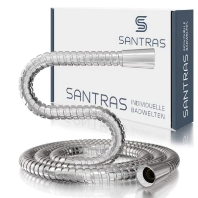 Abbildung von SANTRAS® Metall Duschschlauch DELUXE 1,25 m lang mit Wassersparer in Chrom Besonders hochwertiger und verdrehsicherer Brauseschlauch DURCHFLUSSBEGRENZER Edelstahloptik