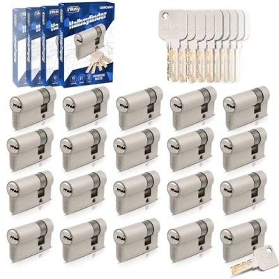 Abbildung von GERCAR Pro Gleichschließend 20x Halbzylinder 30/10 Set Garagentor Profil inkl. 100 Schlüssel 40 mm Garagentorschloss 20er Zylinder Länge: 40mm, A:30 B:10 Schließsystem