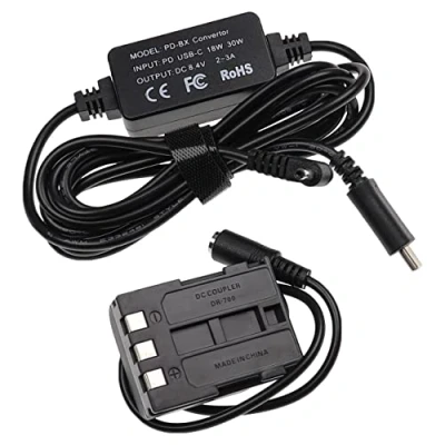 Abbildung von vhbw USB Netzteil kompatibel mit Canon EOS 400D, Kiss Digital X Kamera, Digitalkamera, DSLR Netzkabel + DC Kuppler (Ersatz für DR 20), 2m