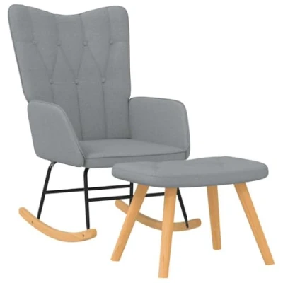 Abbildung von vidaXL Schaukelstuhl mit Hocker, Schwingstuhl Armlehne, Schaukelsessel Holzkufen Stahlgestell, Relaxsessel Schwingsessel Wohnzimmer, Modern, Stoff Hellgrau