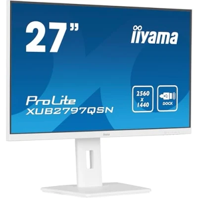 Abbildung von iiyama Prolite XUB2797QSN W1 68,5cm 27&quot; IPS LED Monitor WQHD 100Hz HDMI DP in/Out DaisyChain USB3.2 USB C Dock 65W LAN Slim Line Höhenverstellung Pivot AdaptiveSync weiß