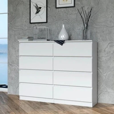 Abbildung von Home Collective Kommode, Schlafzimmer Flur, Schrank, Sideboard, Highboard mit 8 Schubladen, Breite 120 cm Höhe 97 Weiß