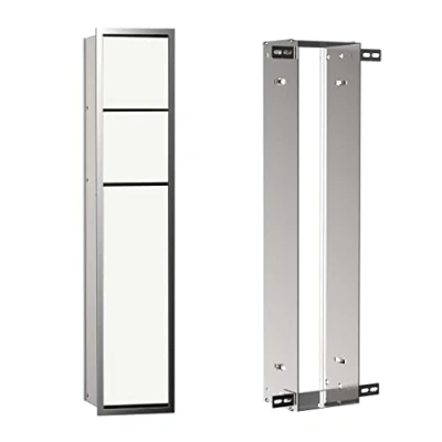 Abbildung von Emco Asis 150 Unterputz Schrankmodul, Badezimmerschrank als Toilettenpapierhalter &amp; Klobürstenhalter mit extra Fach, Hochschrank Push to Open Funktion, inkl. Einbaurahmen, optiwhite