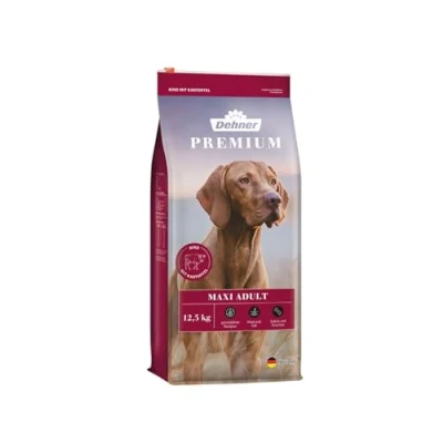 Abbildung von Dehner Premium Hundefutter Maxi Adult, Trockenfutter getreidefrei, für ausgewachsene Hunde großer Rassen, Rind / Lamm Kartoffel, 12.5 kg