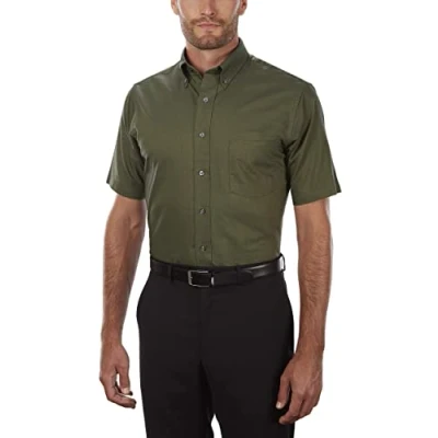 Abbildung von Van Heusen Herrenhemd, kurzärmelig, Normale Passform, Oxford Gewebe, Dunkelgrün, 14.5&quot; 15&quot; Neck