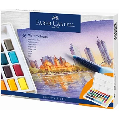 Abbildung von Faber Castell 169736 Aquarellfarben, 36 Farbnäpfchen, inkl. Mischpalette und Wassertankpinsel